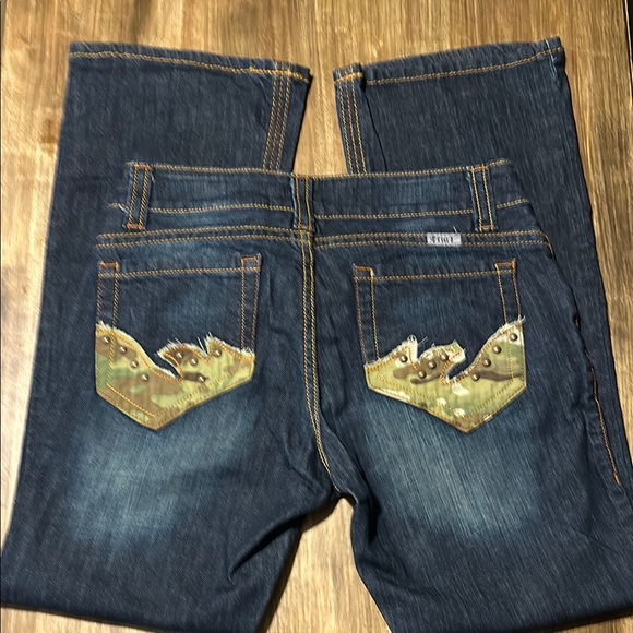 Blue Boot Cut Jeans with Contrast Stitching and Whiskering - Picture 4 of 9